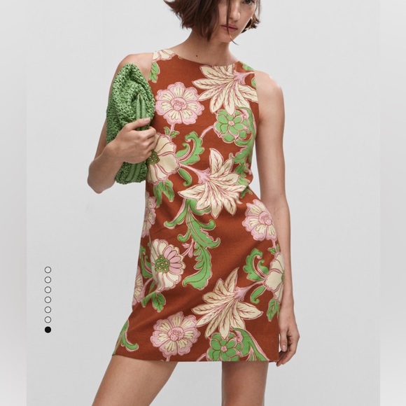 MANGO— Linen Printed Mini Dress - Picture 1 of 4